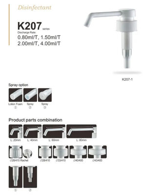 LDPE Plastic Lotion Dispenser Pump Multipurpose untuk Desinfektan K207-1