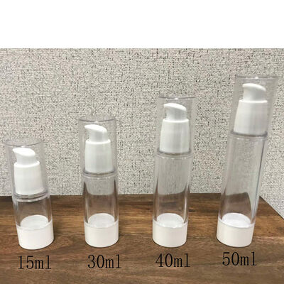 Stok kosong 15ml 30ml 40ml 50ml Screw Lock Pump Plastic Airless Lotion Pump Bottle Cap Perak untuk kemasan kosmetik