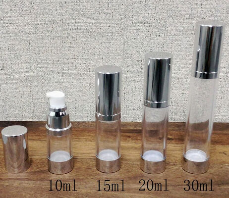 Botol Pompa Plastik Tanpa Udara Perak Silinderik PP dengan Botol Pompa Lotion Populer 5ml 15ml 20ml 30ml