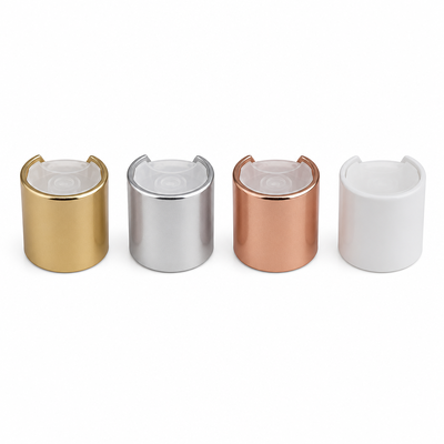 Golden Aluminium-Plastik Bulat Tutup halus dengan Tombol Jelas untuk Botol Perawatan Kulit