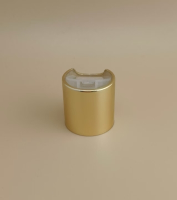 Golden Aluminium-Plastik Bulat Tutup halus dengan Tombol Jelas untuk Botol Perawatan Kulit